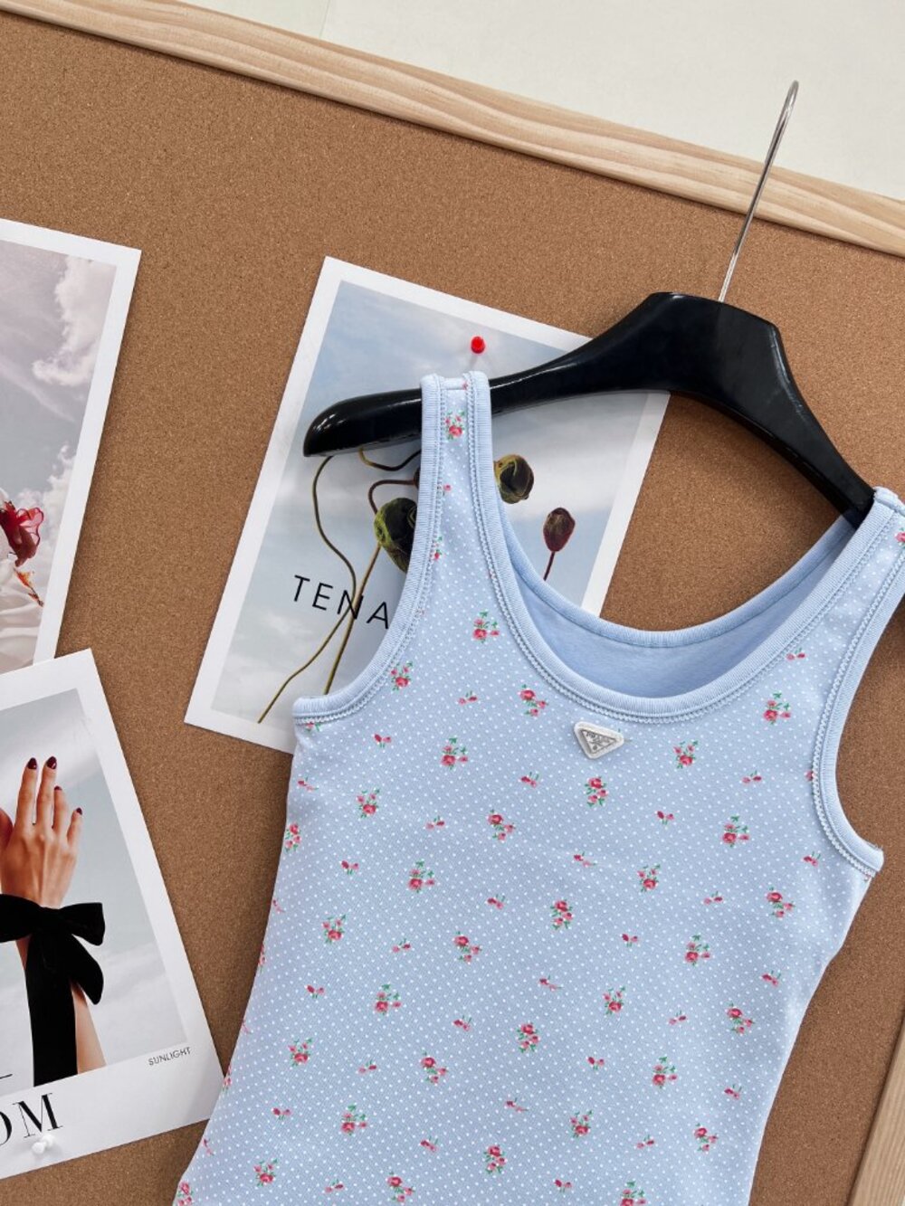 Prada Ditsy Floral Light Blue Tank Top - Picture 3 of 11